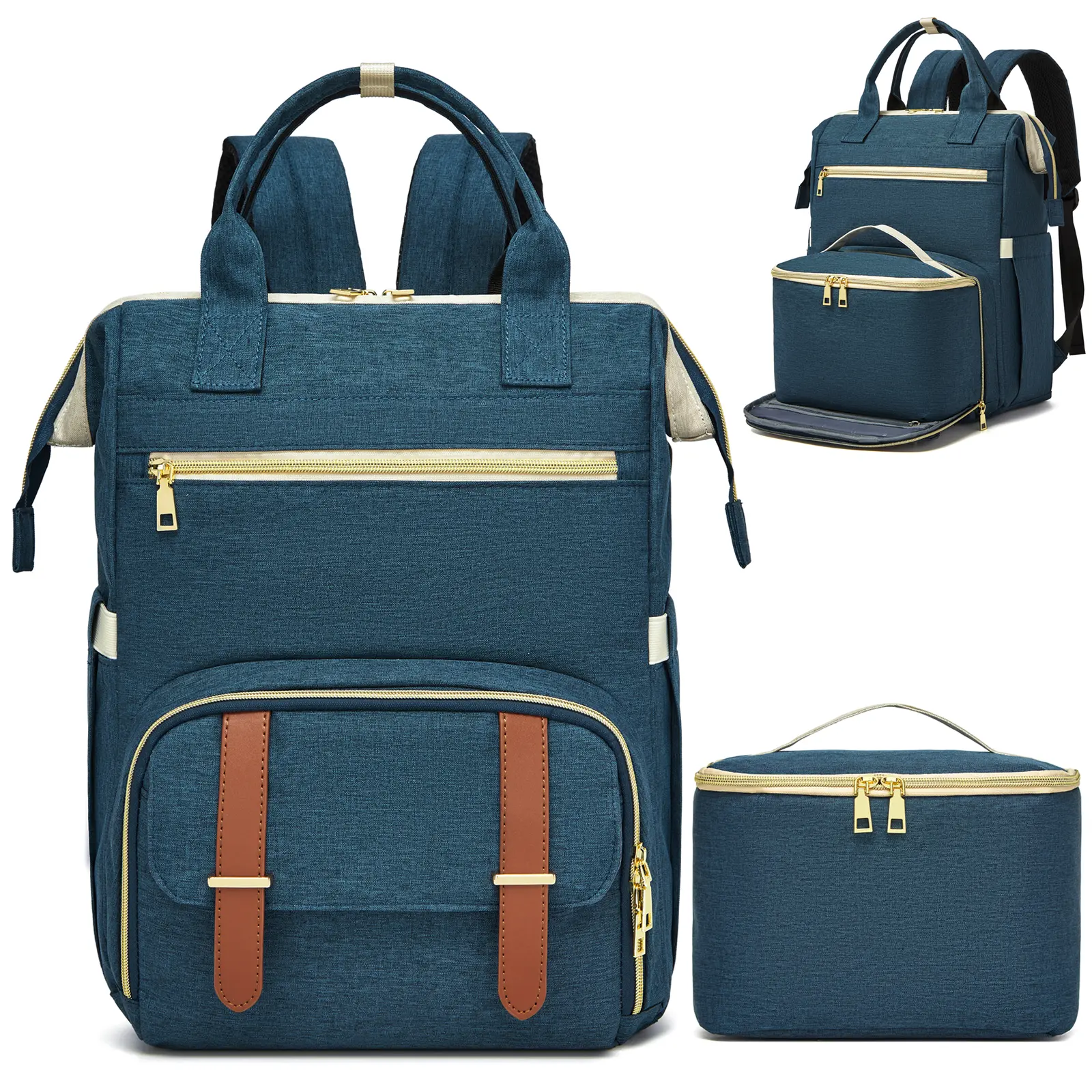 2-in-1 Water-Resistant Oxford Laptop Backpack with Detachable Insulated Lunch Bag, Fits 15.6in Laptop, Commuter Bag for Office School