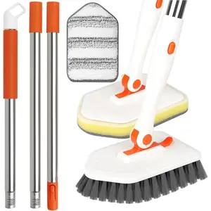 Long Handled Scrub Brush for Shower，3-in-1 Cleaning Brushes with 3 Different Function Cleaning Heads Brush for Shower Cleaning Bathroom Kitchen Walls Tub Tile