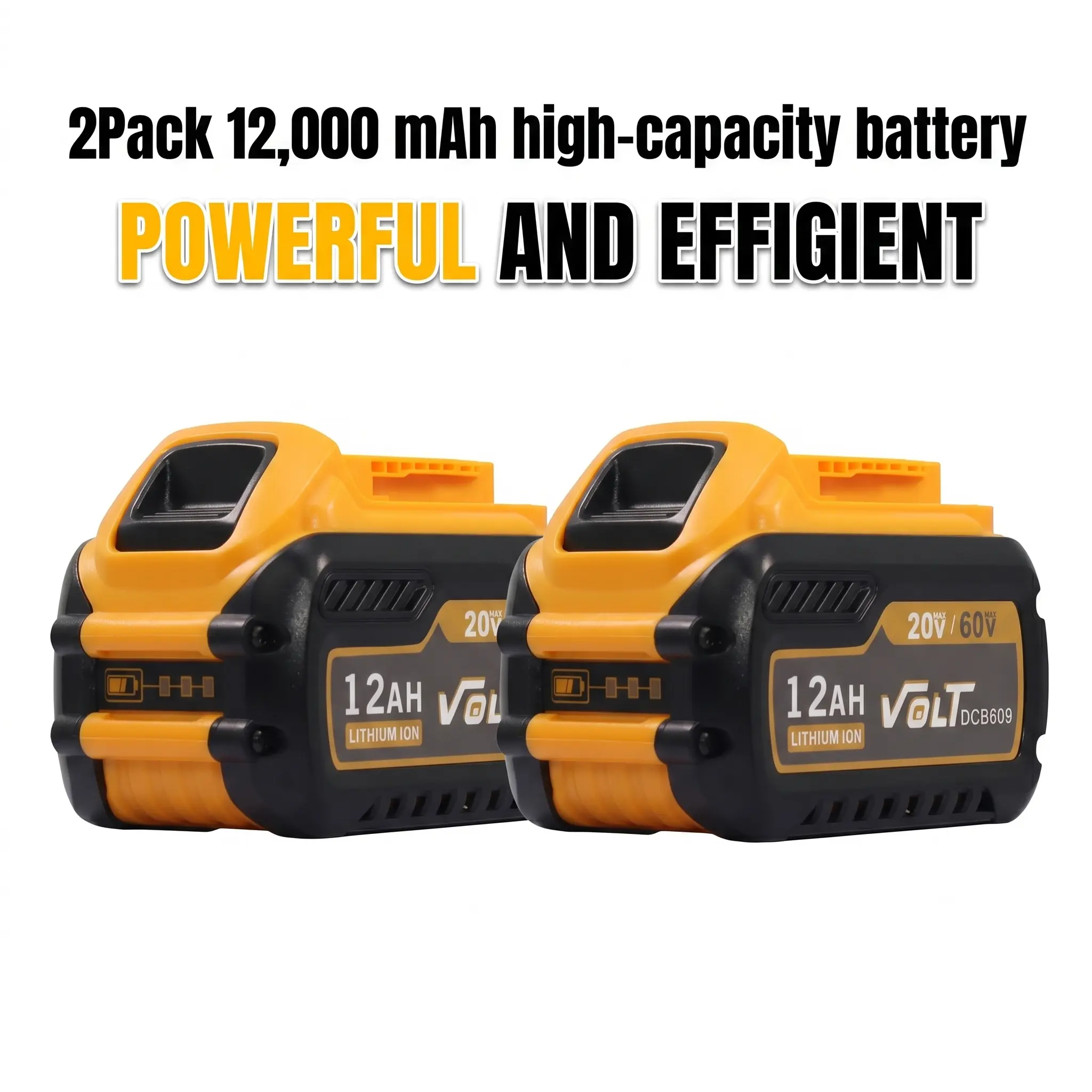 2-Pack 12.0Ah Replacement for DeWalt 60V/20V Battery,  Intelligent Protection Circuitry, Compatible Models DCB606/DCB609/DCB612