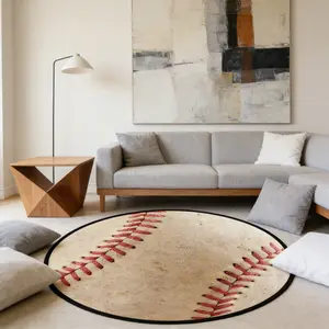 Round American Baseball Print Rug, Large Area Carpet for Living Room Bedroom, Washable Plush Mat, Modern Home Decor, Home Decorative Rug, Washable Area Rugs