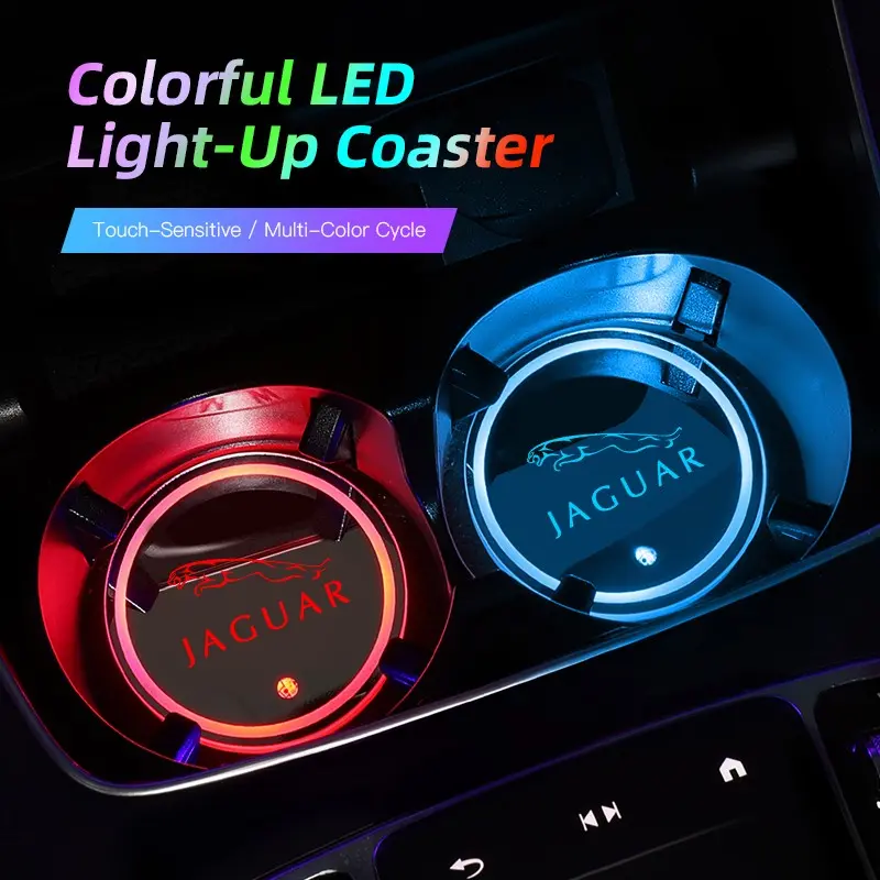2pcs Car Interior Decorative Luminous Water Cup Pad LED Atmosphere Light Automotive Interior Accessories For Jaguar F-Pace F-Type XF XJ XE I-Pace E-Pace XEL XFL S-Type XFR XKR X-Type