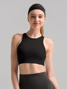 Women's Knitted Ribbed Yoga Short Sports Bra, Underarm Fat Covering, High Impact Shockproof, Suitable for Gym and Running, Workout Bra