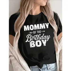 Short Sleeve T-Shirt for Mom, Mommy of The Birthday Design, Lightweight And Durable, Perfect for Birthday Parties, Casual Wear, Family Celebrations, Comfortable Fit, Ideal for Home Or Outings