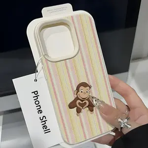 1pc Striped Heart Monkey UV Printed Textured Phone Case, Compatible With iPhone 11/12/13/14/15/16/17 Pro Max Plus And Samsung Series. Soft TPU Protective Case, Trendy Gift Idea For Birthdays, Christmas, Halloween, And Friends. Accessories