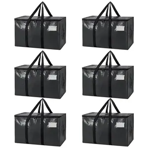 Large Moving Bags 28*14*15in, 6 Pack Black Heavy Duty Totes For Storagewith Visible Labels , Wrap Around Handles, Storage Bags for Space Saving, Change of seasons Alternative to Moving Boxes  Back to school season gifts