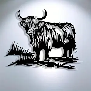 Highland Cow Metal Wall Art, 1 Count Abstract Design Wall Decor, Durable and Reusable Wall Art for Home, Office, Living Room, Bedroom, Terrace, Kitchen, Coffee Shop, Bar, Poster