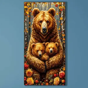 5D DIY Full Drill Round Diamond Painting - Diamond Art Kit Bear Family, Forest, Roses Mosaic, Canvas - DIY Decorative Painting, Home Wall Decor, Perfect for Halloween and Christmas, Independence Day, Birthday and Anniversary Gifts.