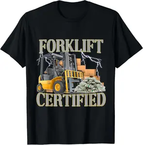 Menswear 100% Cotton Unisex Short-Sleeve Round Neck T-Shirt - Forklift Certified, Funny Oddly Specific Meme Streetwear Top