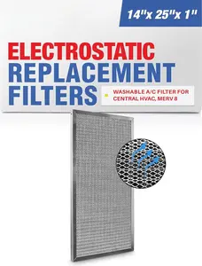 14x25x1 Electrostatic Air Filter, MERV 8, Washable,  Furnace AC/HVAC Filter, Energy Saving, Easy to Clean, Long-Lasting by