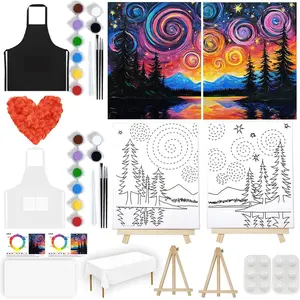 2 Pack Sip and  Kit for Adults Couples Painting Kit Pre Drawn Canvas to  at  Date Night Party Favor Supplies Art Painting Set Couples Activity Starry 8x10
