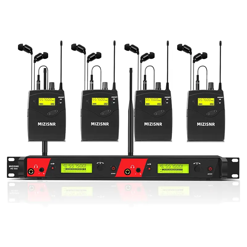 Wireless in Ear Monitor System, 2 Channel 4 Bodypacks Pro Mono IEM System for Musicians, Metal Rack Mount Monitor w/ 2x40 UHF Frequencies, 330ft Range for Band, Stage or Studio