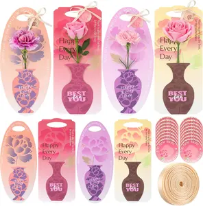 24 Set/48 Pack Mother's Day Flower Bouquet Gift Boxes Single Rose Carnation Floral Cards Sleeve Gift Packaging with Tags 4 Styles Flower Insert Card Holder for Mother's Day Floral Arrangements
