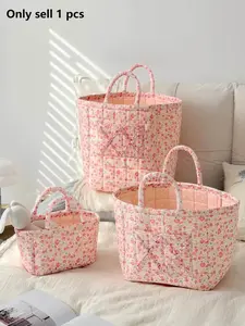2026 Trendy Quilted Floral Foldable Laundry Basket, Adorable Folding Gift Basket with Handle, Portable Storage Bag for Clothes, Toys and Towels, Beautiful Laundry Storage Box for Bedroom, Dormitory, Laundry Basket Organizer