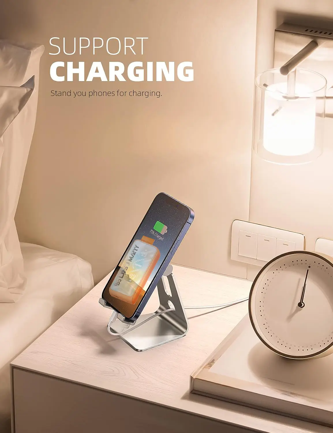 LostM, aray Aluminum Cell Phone Stand, Adjustable Desk Phone Holder for iPhone | Adjustable Viewing Angle, Stable Anti-Slip Base, Case Friendly for iPhone 17 16 15 14 Pro Max, Office Desk Essential Cellphone Smartphone Mount
