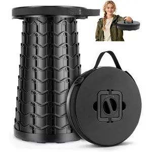 Collapsible Stool for Adults Adjustable Height - Portable Retractable Folding Camping Stool, Extra Tall and Wide Folding Chair, Heavy Duty Outdoor Essentials for Camping, Fishing, Waiting, Hunting