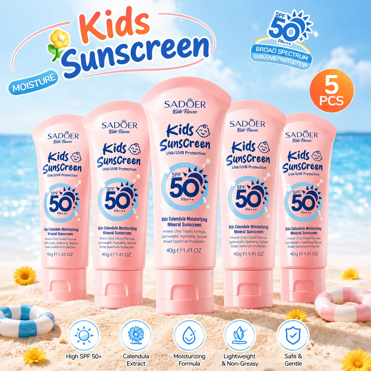 10-Pack Calendula Zinc Oxide Mineral Sunscreen Cream, 40g Each Bulk Pack, Physical UV Block, Moisturizing, Non-Greasy, Lightweight Full-Body Sun Care for Sensitive Skin, Summer Outdoor Beauty & Body Care