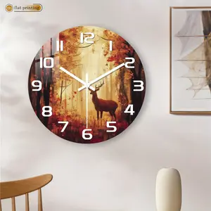 Acrylic Wall Clock, Modern Luxury Style Deer Forest Clock, Silent Mechanism, Battery Powered, Ideal for Living Room, Bedroom, Home Decor