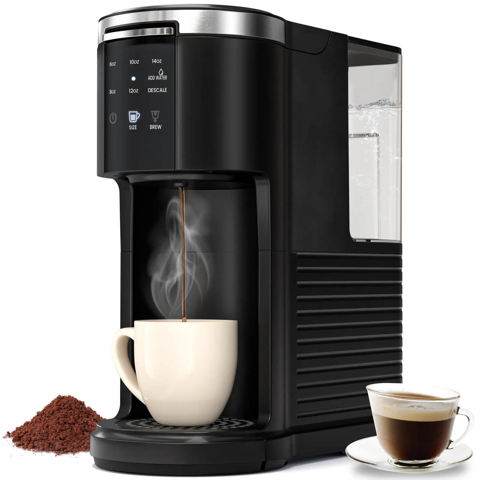 Xbeauty Coffee Machine K-Cup Pods & Ground Coffee Maker, Latte and Cappuccino Maker, 5 Brew Sizes, 14 Oz Max with 40 Oz Removable Water Tank, Black