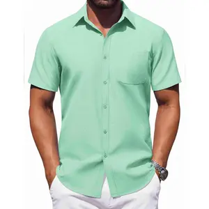 Mens Button Down Short Sleeve Shirt Casual Dress Shirt Untucked Summer Shirts with Pocket Classic Fabric 4th of july shirts fathers day gift for boyfriend summer fits