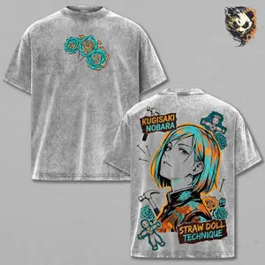 Nobara Kugisaki Jujutsu Kaisen Washed Anime Tee – Manga Shirt, Cursed Technique Graphic T-Shirt, Heavyweight Oversized Streetwear, Gift for Anime Fans