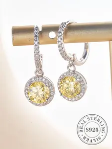 S925 Sterling Silver Elegant Round Shaped Artificial Moissanite Earrings, Fashionable Earrings for Women & Girls, Trendy All-match & Exquisite Jewelry for Birthday Gift
