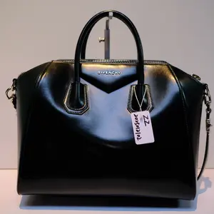 Pre-owned GIVENCHY cotton Backpacks Antigona Medium Satchel Bag Black Leather with Gold Accents and Adjustable Strap GV2Fei