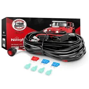 Nilight 16AWG Wire Harness 10FT PVC Kit 2 Leads W/ 12V 3Pin Switch | 3 Fuses | 4 Spade Connectors