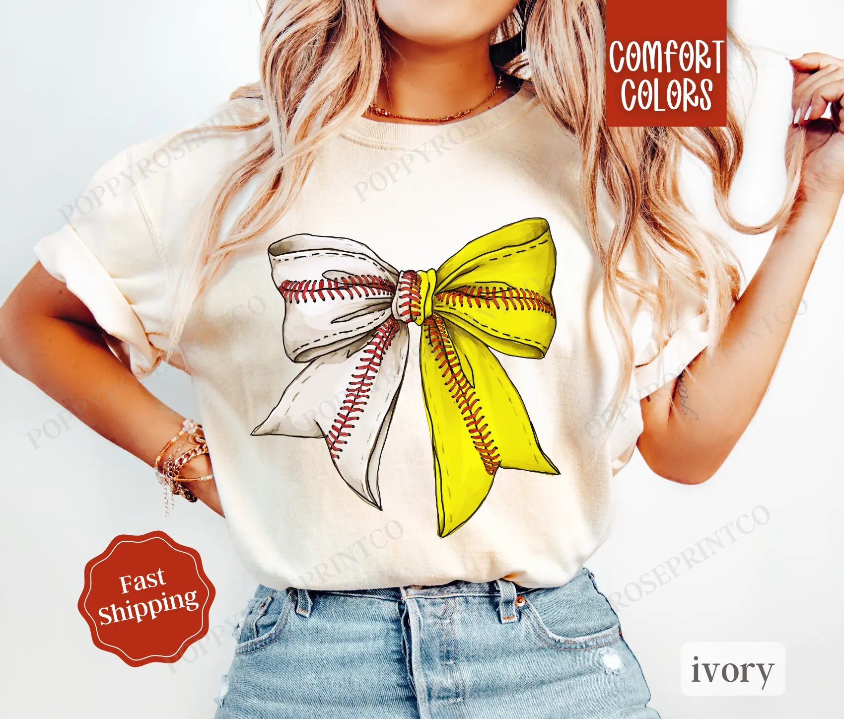 Softball And Baseball Bow Shirt Comfort Colors, Womens Softball Tee, Womenswear Oversized Crewneck