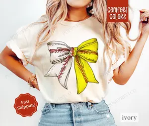 Softball And Baseball Bow Shirt Comfort Colors, Womens Softball Tee, Womenswear Oversized Crewneck