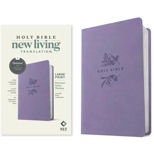 NLT Large Print Premium Value Thinline Bible - Filament-Enabled, Leatherlike Lavender Song, New Living Translation Leather/Fine Binding, Bible App Compatible, English Text, Study Notes Included