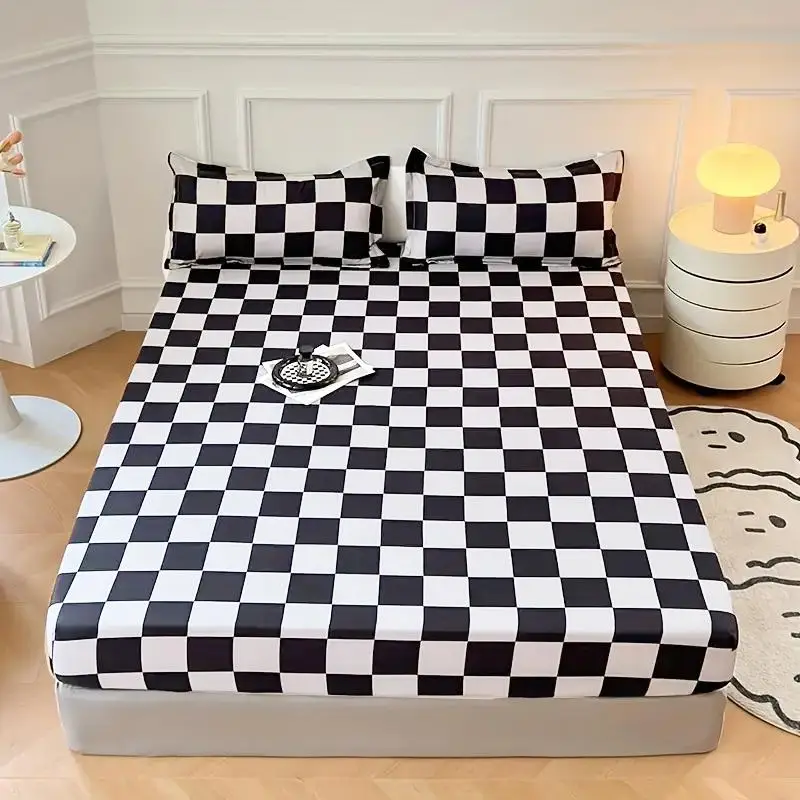 Plaid Pattern Fitted Sheet Set, 1 Set Including 1 Fitted Sheet and 1/2 Pillowcases without Filler, Comfy Bed Sets, Soft Comfortable Bedding Set, Beddi