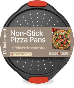 Pizza Tray Carbon Steel Pizza Pan with Holes and Non-Stick Coating – PFOA PFOS and PTFE Free by Bakken