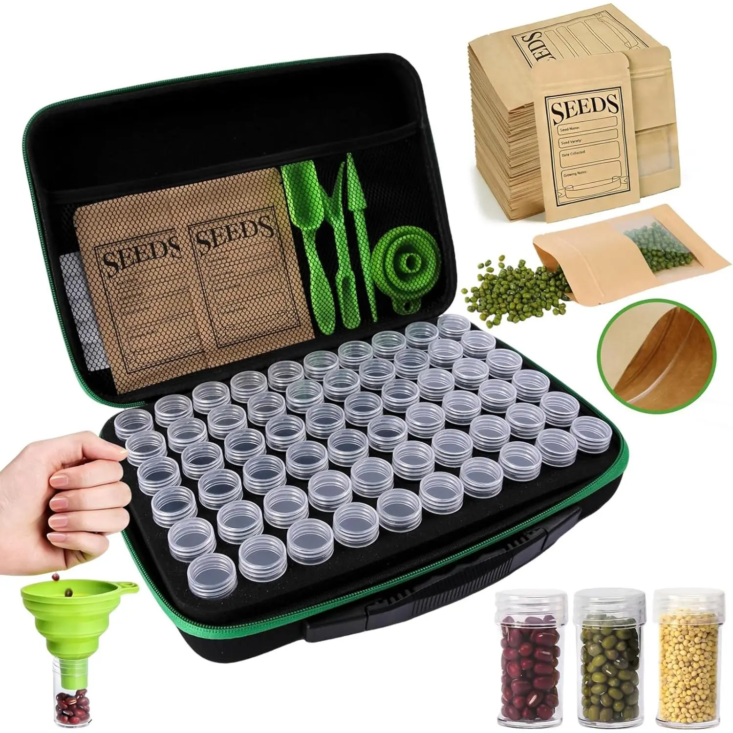 Seed Storage Organizer Box 60 Slots, with 20 Envelopes and Small Tool, Sturdy Seeds Saving Seed  Container Kit (Seeds not Included)