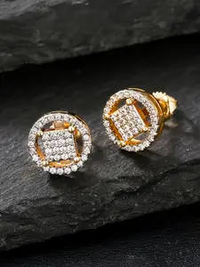 ICED CHICS round hollowed-out flower stud earrings, copper inlaid zircon hip-hop earrings accessory, suitable for both men and women, worn by couples, given as a gift, casual street style