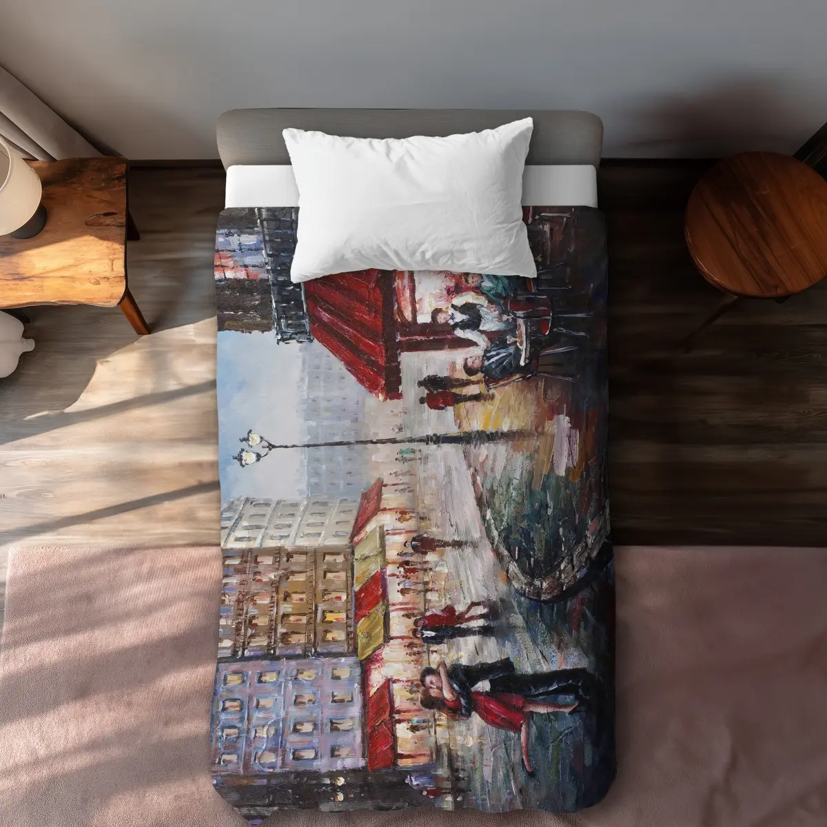 360 Stand Twin XL Microfiber Duvet Cover - Soft Fabric Bedding Decor with Romantic Motif, Urban Theme Couple Kissing City Scene for Twin Size Beds, Blue Duvet Covers, Extra-Long Duvet Covers
