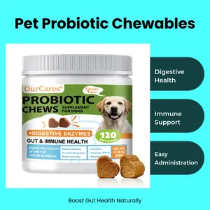 OurCares Pet Probiotic Chewable Tablets with Lactobacillus Acidophilus & Bifidobacterium Lactis for Digestive Health Immunity 120 Soft Chews Chicken Flavor