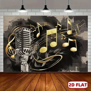 Party Banner 1pc, Vintage-Inspired Music Background Decoration Background Photo Props, Polyester Banner Decor, Home Decor, Room Decor, Wall Decor, Party Background Decor, Party Decor/supplies/gifts Decorative Backgr