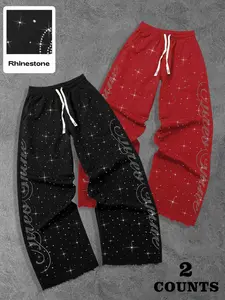 Men's Street Style Fitted Sweatpants Set, Casual Fashion Set, 2 Pieces, Solid Letter Pattern, Moderate Fabric, All Seasons Wear, Comfortable Fit, Trouser Set