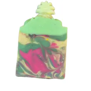 Pineapple Kiwi Organic Cold Process Swirl Soap with Frosting. Handmade All Natural Shea Butter Soap Bar. Creamy Hydrating Lather Gentle Moisturizing Blend