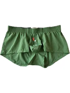 Men's Loose Fit Aloha Shorts, Low Waist Sexy Elastic Breathable Home Open Front Button Fly Briefs, Comfortable Lounge Underwear
