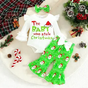 Infant Girl Christmas Outfit – Long Sleeve Bodysuit + Santa Pants + Headband, Holiday Baby Clothes Set (0–18M)