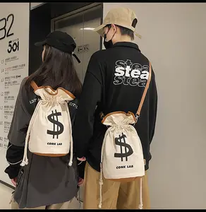 Backpack Portable Storage Drawstring Shoulder Bag Multifunctional Casual Money Bucket Purse with  pattern design