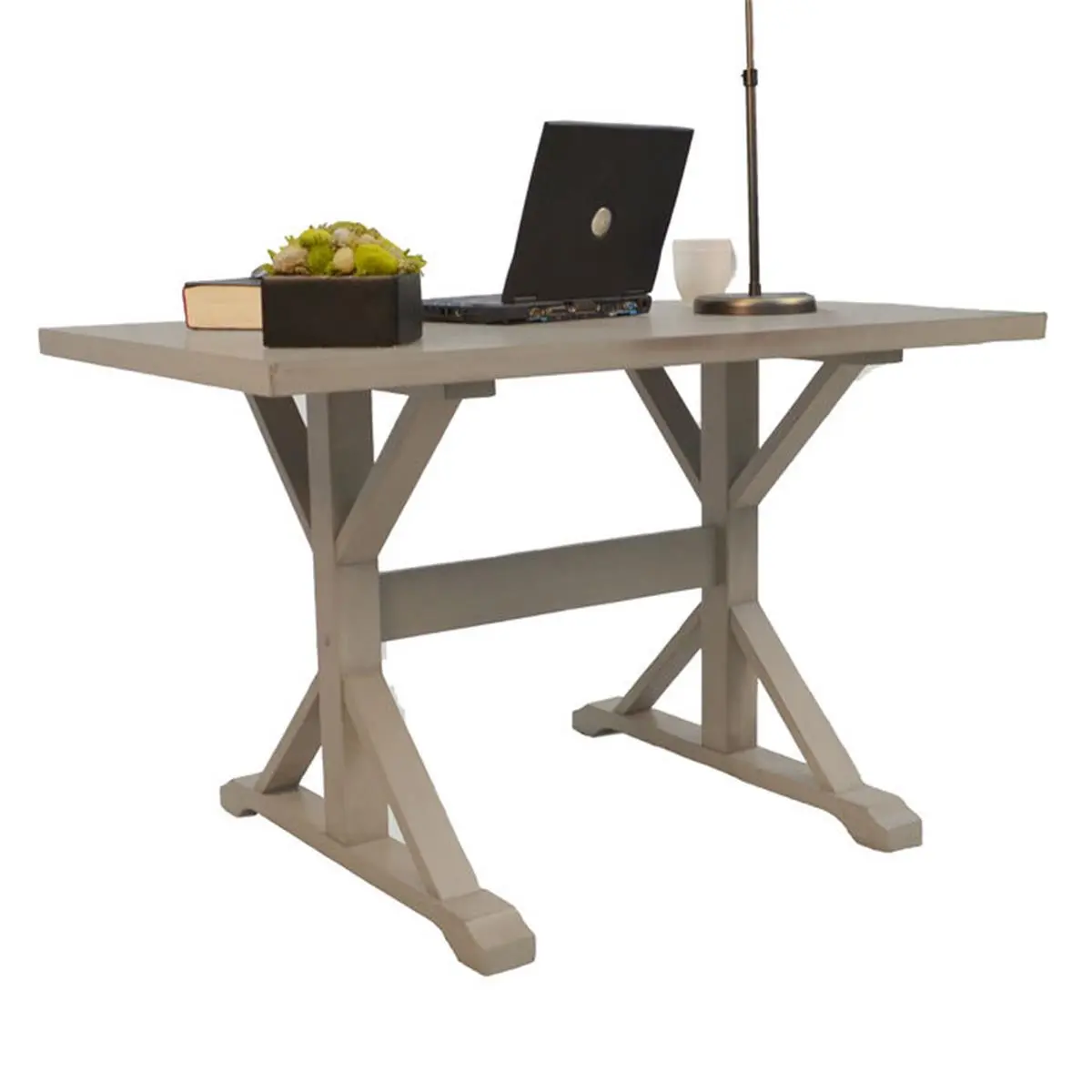 212 MAIN Delano Trestle Office Desk - Weathered Gray, Antique Look, Multi-Step Finish, Sturdy Trestle Base, Sturdy Construction, Laptop Desk