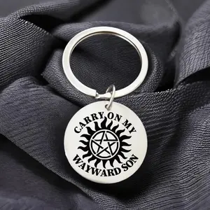 Carry on My Wayward Son Pattern Keychain, Creative Stainless Steel Keychain, Backpack Pendant, Bag Charms, Birthday Gifts, Party Favors