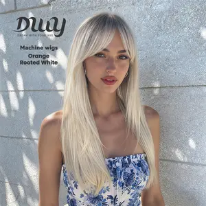 Orange -DWY Long-length Straight Layer-cuts with Bangs Glueless Synthetic Wig for Women 24 Inches Vibrant Orange Color & Sleek Layers