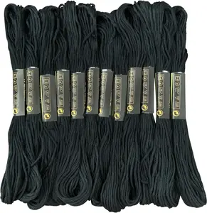 12 Skeins Embroidery Floss Black Color, Friendship Bracelet String Cross Stitch Embroidery Thread Floss Bracelet Making Yarn, Craft Floss（Black） Newkita