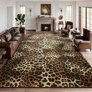 Leopard Rugs for Living Room, 5x7  Print Rug for Bedroom Decor, Washable Non-Slip Stain Resistant Faux  Throw Carpet for Dining Room Office Western , Dark Brown