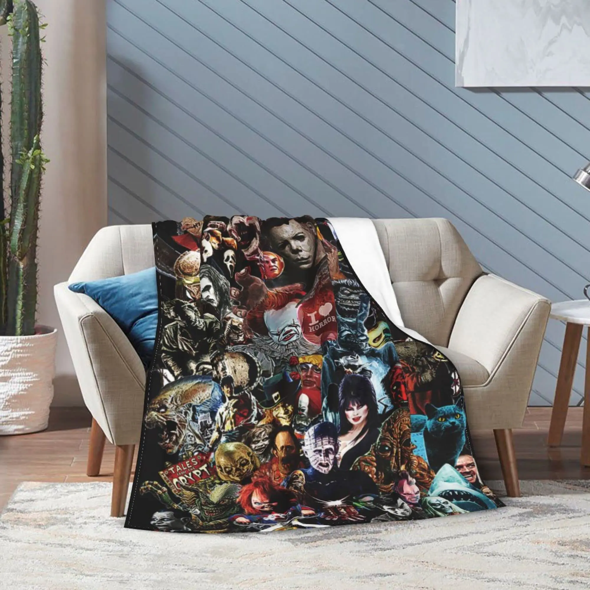 The Misfits Horror Movie Themed Flannel Blanket, Super Soft Lightweight Compact Durable Foldable Wrinkle Resistant Anti-Static Microfiber Blanket for Sofa, Bed, All Seasons, Movie Inspired, Anti-Pilling Cotton