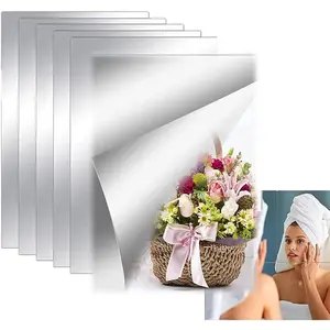 8" x 6" Self Adhesive Acrylic Mirror Sheet, 6 Pack Flexible Shatterproof Non Glass Body Mirror Tiles Large Self Adhesive Mirror Stickers for Bathroom Bedroom Home Baby Playroom Gym Wall Decor 0.2mm