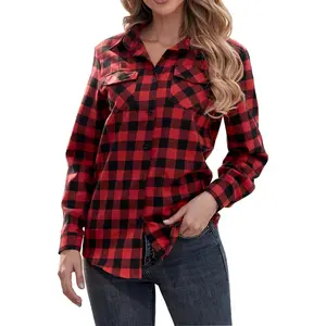 Womens Casual Cuffed Long Sleeve Boyfriend Button Down Plaid Flannel Shirt TopsGift